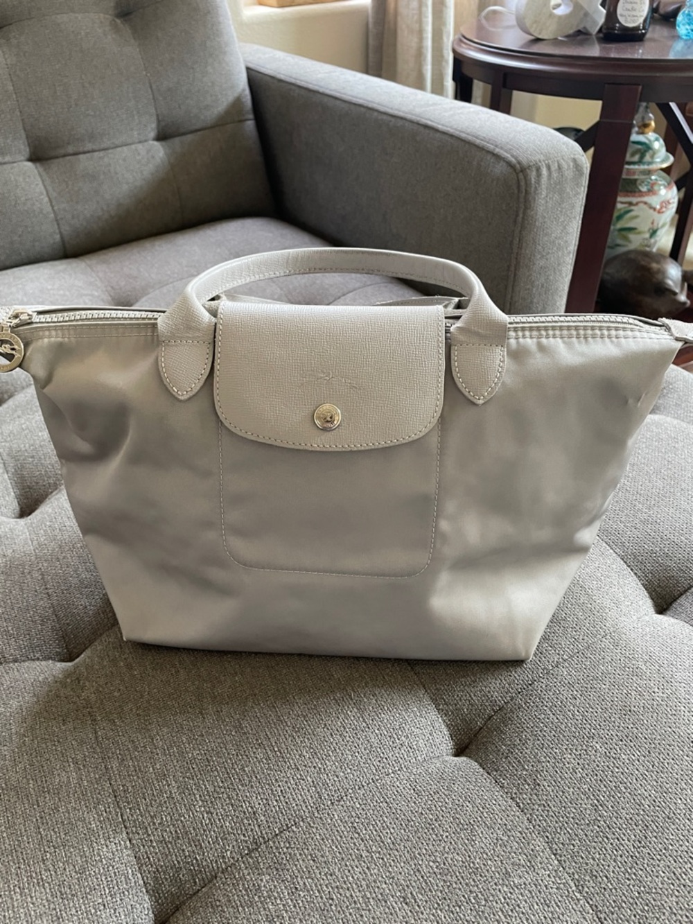 Longchamp Le Pliage Small Top-Handle Tote in Light Beige